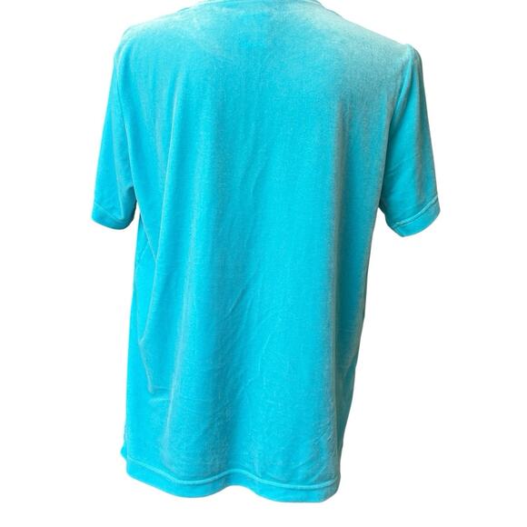Quacker Factory Velour Top Women's Size Small Blue Beaded Short Sleeve T-Shirt - Picture 3 of 5